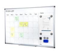 VEVOR Tableau Blanc Magnétique et Planning Mensuel 2-en-1 Calendrier Effaçable à Sec Mural 91,5x61 cm Cadre en Alu avec 2 Marqueurs 1 Effaceur 6 Aimants pour Programmation Travail Bureau Maison École