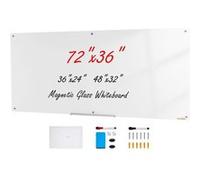 VEVOR Tableau Blanc Magnétique en Verre Effaçable à Sec 182,9x91,5 cm Mural