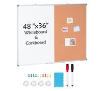 VEVOR Tableau blanc & tableau en liège combinés 48" x 36" avec cadre aluminium - Tableau d'affichage magnétique effaçable à sec 2 en 1 à fixer au mur - Idéal pour l'école, la maison, le bureau