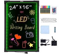 VEVOR Tableau d'écriture de messages LED, 405 x 605 mm, tableau de menu noir effet néon effaçable éclairé avec 8 marqueurs de craie fluorescentes et télécommande, selon les normes UL pour la maison