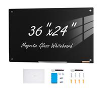 VEVOR Tableau Magnétique Effaçable à Sec en Verre Noire 90 x 60 cm, Grand Tableau Mémo Mural sans Cadre, avec Plateau de Marqueurs, un Effaceur et 2 Marqueurs, pour Bureau École Restaurant Domicile