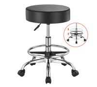 VEVOR Tabouret rond à roulettes hauteur réglable cuir PU avec repose-pieds noir