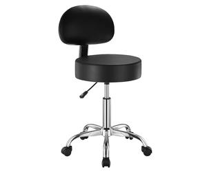 VEVOR Tabouret à roulettes avec Support Dorsal, capacité Poids 204 kg, Rond Tabouret Roulant, Hauteur réglable, Chaise pivotante en Cuir PU épais, pour Salon, Spa, Massage, Tatouage, Clinique, Noir