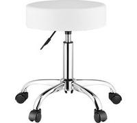 VEVOR Tabouret à Roulettes Capacité 204kg Rond Hauteur Réglable 55-71cm En Cuir PU Épais Blanc et Argent