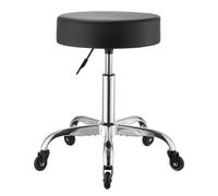 VEVOR Tabouret à Roulettes Silencieuses, Charge 226,8 kg, Hauteur Réglable, Tabouret de Travail Rond Pivotant à 360°, Assise en Cuir PU Rembourrage Épais, pour Coiffeur, Atelier, Clinique, Salon, Noir