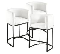 VEVOR Tabouret de bar, lot de 3, chaise de bar en tissu, 635 mm haut, siège de cuisine avec dossier, accoudoirs, structure en métal et repose-pieds, chaise îlot pour cuisine et salle à manger, blanc