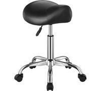 VEVOR Tabouret De Selle Capacité 204kg Hauteur Réglable En Cuir PU Épais Avec Roulettes Noir et Argent