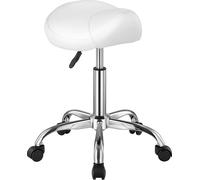 VEVOR Tabouret de selle pivotant en cuir PU à roulettes hauteur réglable blanc