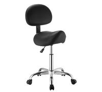 VEVOR Tabouret Selle de Cheval avec Dossier, Charge 226,8 kg, Tabouret de Travail à roulettes Pivotant à 360°, Hauteur Réglable, Assise Ergonomique en Cuir PU, pour Bureau, Coiffeur, Spa, Bar, Noir