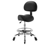 VEVOR Tabouret Selle de Cheval avec Dossier et Repose-Pieds, Charge 226,8 kg, Tabouret à roulettes Silencieuses Pivotant à 360°, Hauteur Réglable, Assise en Cuir PU, pour Bureau, Coiffeur, Bar, Noir