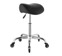 VEVOR Tabouret Selle de Cheval, Charge 226,8 kg, Tabouret de Travail à roulettes Silencieuses Pivotant à 360°, Hauteur Réglable, Assise Ergonomique en Cuir PU, pour Bureau, Coiffeur, Spa, Bar, Noir