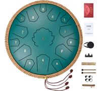 VEVOR Tambour à anche 356 mm, Tambour à anche en acier 15 notes, Tambour de pluie, Do majeur, Bande de cloches de pluie, Tambour de poêle à main, Cours de musique et percussions de yoga, Vert