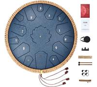 VEVOR Tambour à langue en acier, 356 mm, 15 notes, tambour de pluie pour extérieur, ré majeur, instrument de percussion à main, 2 maillets, sac de transport, pour éducation musicale, yoga, bleu marine