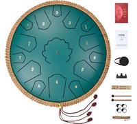VEVOR Tambour à anches 356 mm, tambour à anches en acier 15 notes, tambour de pluie, ré majeur, cours de musique et percussions de yoga, vert