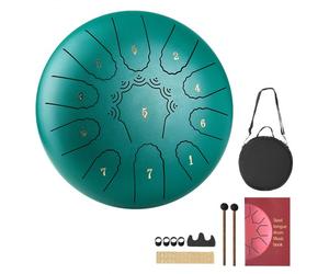VEVOR Tambour à Langue en Acier 25,4 cm 11 Notes Tambour de Pluie Do Majeur avec Livre de Partitions et Mailloches Instrument de Percussion pour Méditation Yoga Éducation Initiation Musique, Vert