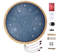 VEVOR Tambour à langue en acier, 356 mm, 15 notes, tambour de pluie pour extérieur, ré majeur, instrument de percussion à main, 2 maillets, sac de transport, pour éducation musicale, yoga, bleu marine