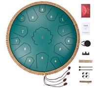 VEVOR Tambour à langue en acier, 356 mm, 15 notes, tambour de pluie pour jardin extérieur, do majeur, instrument de percussion à main, 2 maillets, sac de transport, pour éducation musicale, yoga, vert