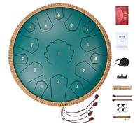 VEVOR Tambour à langue en acier, 356 mm, 15 notes, tambour de pluie pour jardin extérieur, ré majeur, instrument de percussion à main, 2 maillets, sac de transport, pour éducation musicale, yoga, vert