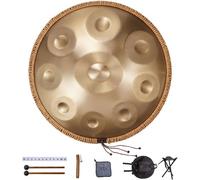VEVOR Tambour à Main 56 cm 9 Notes Tambour Handpan Tonalité Ré Mineur 432 Hz avec Bordure Tressée Mailloches Étui de Transport Instrument de Percussion Résistant pour Performances Professionnelles