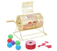 VEVOR Tambour de Tombola Loterie Loto, Capacité 2500 Billets ou 100 Balles de Ping-pong, Cage Jeu de Bingo en Métal, Plaquée en Laiton, Poignée Tournante en Bois, 295 x Ø 190 mm, pour Vote Événement