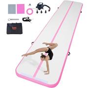 VEVOR Tapis de Gymnastique Gonflable 10 cm Épaisseur, Piste d’Acrobatie avec Pompe Électrique, Tapis d'Entraînement pour Usage Domestique/Salle de Sport/Yoga/Cheerleading/Plage/Parc, 5 m, Rose