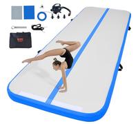 VEVOR Tapis de Gymnastique Gonflable 10 cm Épaisseur, Piste d’Acrobatie avec Pompe Électrique, Tapis d'Entraînement pour Usage Domestique/Salle de Sport/Yoga/Cheerleading/Plage/Parc/Eau, 3 m, Bleu
