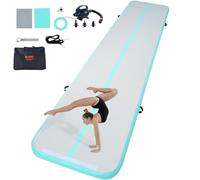 VEVOR Tapis de Gymnastique Gonflable 10 cm Épaisseur, Piste d’Acrobatie avec Pompe Électrique, Tapis d'Entraînement pour Usage Domestique/Salle de Sport/Yoga/Cheerleading/Plage/Parc, 5 m, Vert Menthe