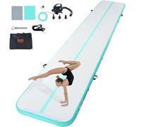 VEVOR Tapis de Gymnastique Gonflable 10 cm Épaisseur, Piste d’Acrobatie avec Pompe Électrique, Tapis d'Entraînement pour Usage Domestique/Salle de Sport/Yoga/Cheerleading/Plage/Parc, 6 m, Vert Menthe