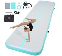 VEVOR Tapis de Gymnastique Gonflable 10 cm Épaisseur, Piste d’Acrobatie avec Pompe Électrique, Tapis d'Entraînement pour Usage Domestique/Salle de Sport/Yoga/Cheerleading/Plage/Parc, 4 m, Vert Menthe
