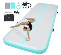 VEVOR Tapis de Gymnastique Gonflable 10 cm Épaisseur, Piste d’Acrobatie avec Pompe Électrique, Tapis d'Entraînement pour Usage Domestique/Salle de Sport/Yoga/Cheerleading/Plage/Parc, 3 m, Vert Menthe