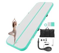 VEVOR Tapis de Gymnastique Gonflable 3x1 m avec Gonfleur Gym Vert Menthe, pour Cheerleading Yoga Acrobatie Maison, Épaisseur 10 cm, Piste de Tumbling Entraînement, Gonflage Facile, Avec Accessoires