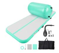 VEVOR Tapis de Gymnastique Gonflable 3x1 m avec Gonfleur Gym Vert Menthe, pour Cheerleading Yoga Acrobatie Maison, Épaisseur 10 cm, Piste de Tumbling Entraînement, Gonflage Facile, Avec Accessoires