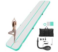VEVOR Tapis de Gymnastique Gonflable 5x1 m avec Gonfleur Gym Vert Menthe, pour Cheerleading Yoga Acrobatie Maison, Épaisseur 10 cm, Piste de Tumbling Entraînement, Gonflage Facile, Avec Accessoires
