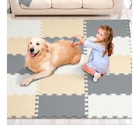 VEVOR Tapis de Jeu 16PCs, Dalles en Mousse EVA de 10 mm d’Épaisseur, Tapis Puzzle 31,5 x 31,5 cm, Couverture de 1,5 m², Emboîtable pour Salle de Jeux, Crèche, Salon, Maison, Camel, Gris et Beige