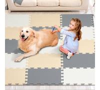 VEVOR Tapis de Jeu 16PCs, Dalles en Mousse EVA de 10 mm d’Épaisseur, Tapis Puzzle 31,5 x 31,5 cm, Couverture de 1,5 m², Emboîtable pour Salle de Jeux, Crèche, Salon, Maison, Camel, Gris et Beige