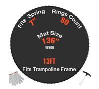 VEVOR Tapis de rechange pour trampoline, tapis de saut de remplacement universel pour trampoline rond avec cadre de 396 cm, résistant aux UV, 80 anneaux en V durables, convient pour ressort de 17,8 cm