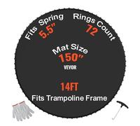 VEVOR Tapis de rechange pour trampoline, tapis de saut de remplacement universel pour trampoline rond avec cadre de 426 cm, résistant aux UV, avec anneaux en V durables, convient pour ressort de 14 cm