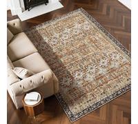 VEVOR Tapis Salon, 1,8 x 2,7 m, Grand Tapis Chambre Lavable et Antidérapant, Poils Courts et Denses, Résistant aux Griffures Animaux, Doux, Style Vintage, pour Chambre, Bureau, Entrée, Marron et Vert