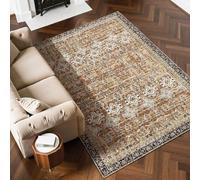 VEVOR Tapis Salon, 1,8 x 2,7 m, Grand Tapis Chambre Lavable et Antidérapant, Poils Courts et Denses, Résistant aux Griffures Animaux, Doux, Style Vintage, pour Chambre, Bureau, Entrée, Marron et Vert