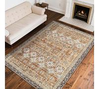 VEVOR Grand Tapis Salon Chambre Lavable Style Vintage 2,4 x 3 m Marron et Vert