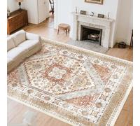 VEVOR Grand Tapis Salon Chambre Lavable Style Vintage 2,4x3 m Marron et Rouge