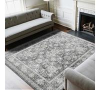 VEVOR Tapis Salon, 2,4 x 3 m, Grand Tapis Chambre Lavable et Antidérapant, Poils Courts et Denses, Résistant aux Griffures Animaux, Doux Confortable, Style Vintage, pour Chambre, Bureau, Entrée, Gris