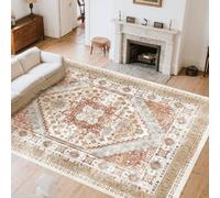 VEVOR Grand Tapis Salon Chambre Lavable Style Vintage 2,4x3 m Marron et Rouge