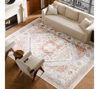 VEVOR Tapis Salon, 2,7x3,7 m, Grand Tapis Chambre Lavable et Antidérapant, Poils Courts et Denses, Résistant aux Griffures Animaux, Doux, Style Vintage, pour Chambre, Bureau, Entrée, Marron et Rouge