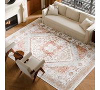 VEVOR Grand Tapis Salon Chambre Lavable Style Vintage 2,7x3,7 m Marron et Rouge