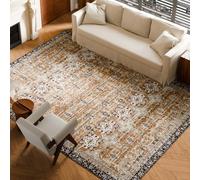 VEVOR Grand Tapis Salon Chambre Lavable Style Vintage 2,7x3,7 m Marron et Vert