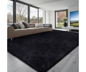 VEVOR Tapis Salon Chambre Poil Long 2,44 x 3,05 m Tapis Moderne de Décoration Intérieur Rectangulaire Antidérapant en Peluche Moelleux et Doux Envers Non Tissé pour Salon, Chambre à Coucher, Noir