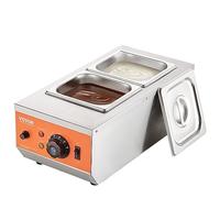 VEVOR Tempéreuse à Chocolat Commerciale 800 W Bain-Marie Électrique pour Chocolat 2 Cuves de 1,5 L Fondoir à Chocolat Température Réglable 30-85 ℃ en Inox Alimentaire pour Chauffer Beurre Crème Lait