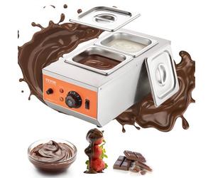 VEVOR Tempéreuse à Chocolat Commerciale 800 W Bain-Marie Électrique pour Chocolat 2 Cuves de 1,5 L Fondoir à Chocolat Température Réglable 30-85 ℃ en Inox Alimentaire pour Chauffer Beurre Crème Lait