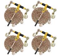 VEVOR Tendeur à Cliquet avec Chaîne d'Arrimage G80 10 mm x 6,1 m, Lot de 4, Charge de Tendeur 4173 kg, Attaches de Chaîne de Transport, pour Sécuriser les Charges, Transport, Remorque Camion à Plateau